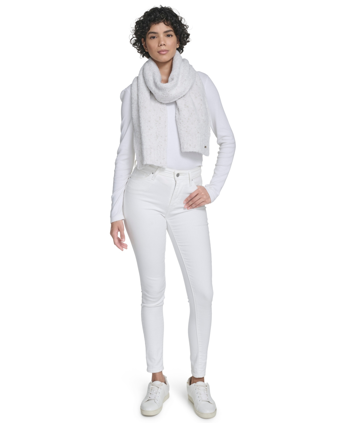 Calvin Klein Metallic Knit Scarf In Gray