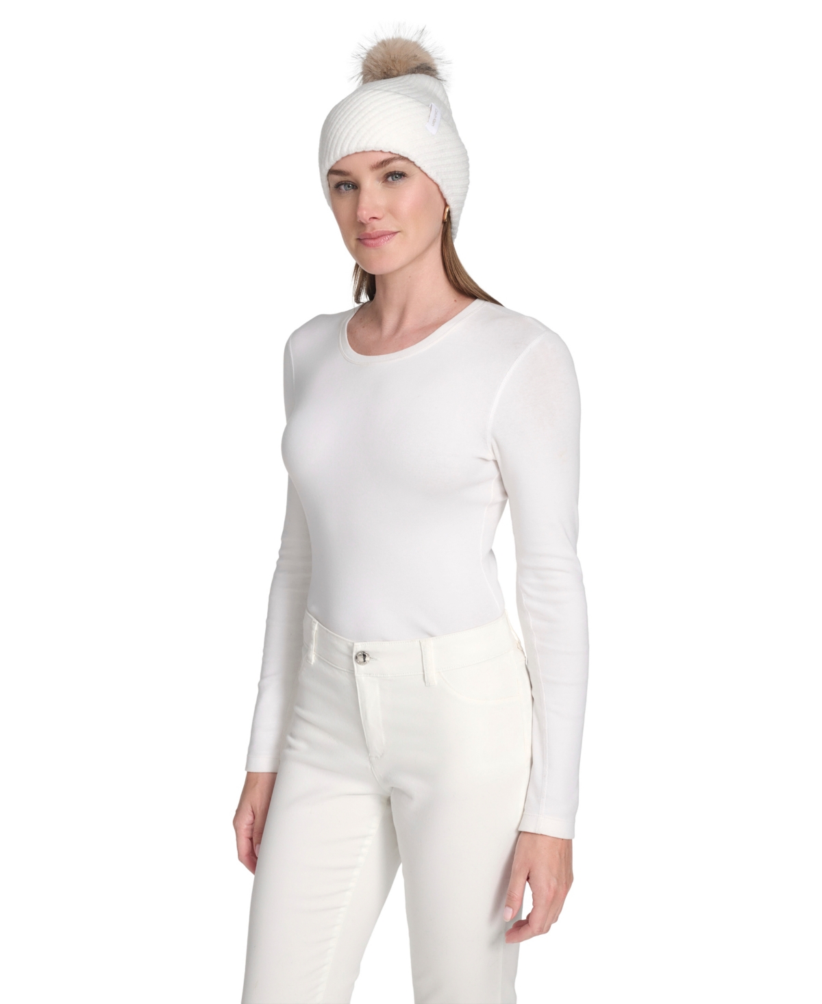 Calvin Klein Rib Pom Beanie In White