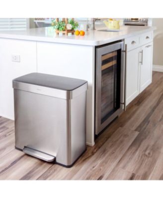 60L / 16 Gal (30L/8 Gal Split) Rectangular Recycle Step Can - Stainless Steel with Black Plastic Lid 