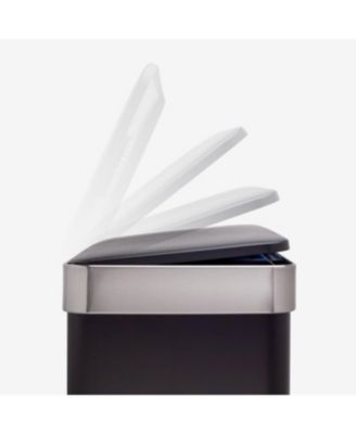 60L / 16 Gal (30L/8 Gal Split) Rectangular Recycle Step Can - Stainless Steel with Black Plastic Lid 