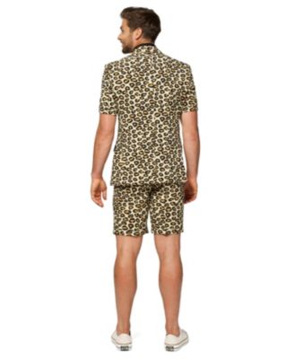 Men's Summer Suit - Animal Print Outfit - Slim Fit - Includes Short Sleeved Blazer - Shorts and Tie