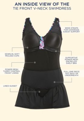 Women's Tie Front V-Neck Swimdress