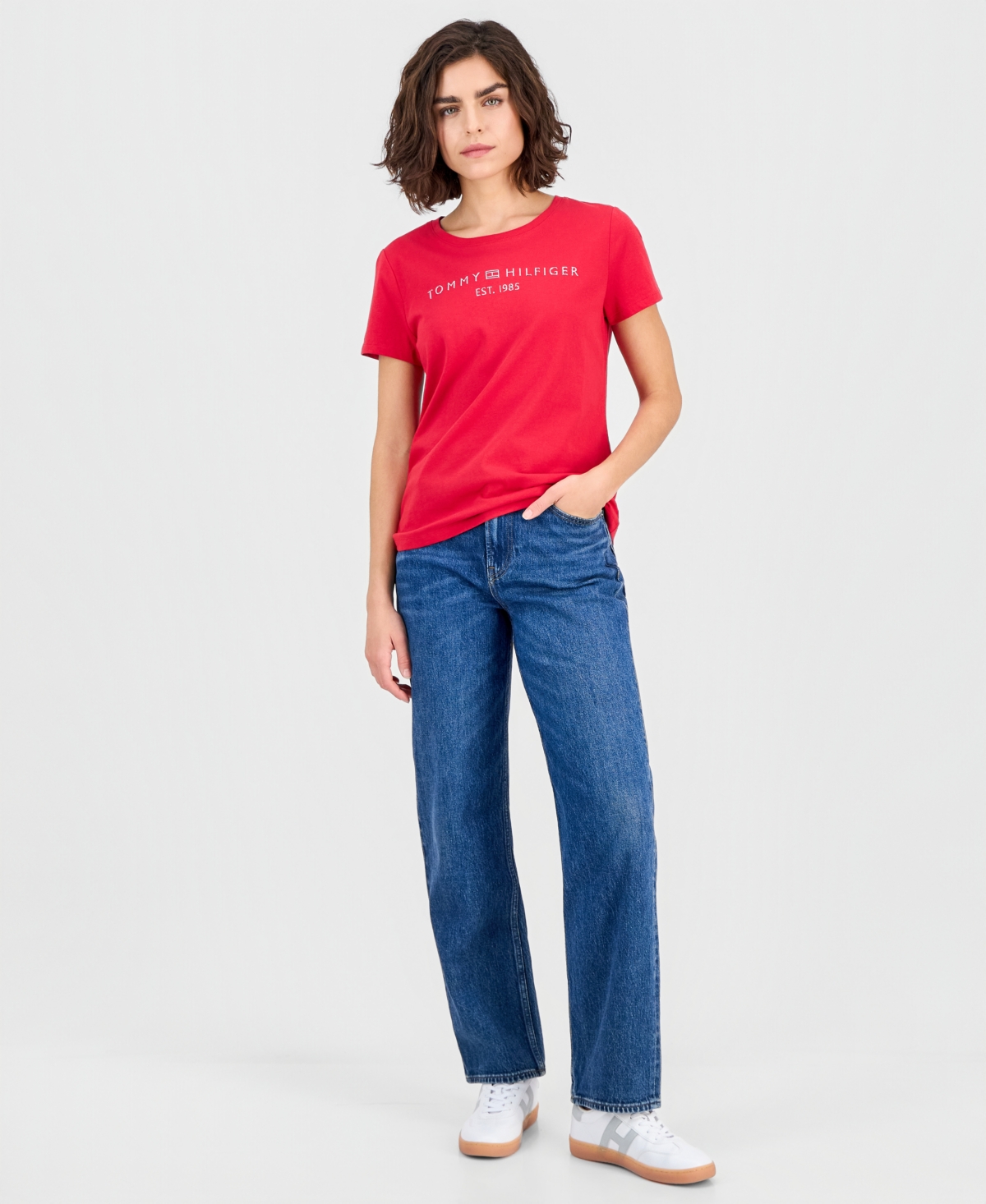 Tommy Hilfiger Women's Cotton Logo Crewneck T-shirt In Red