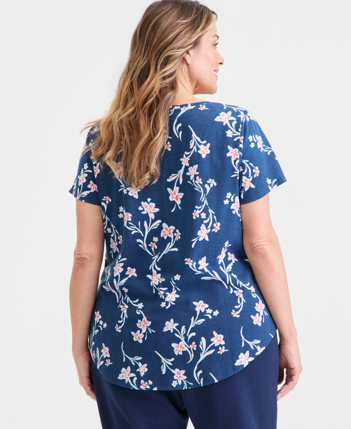 Style & Co Plus Size Perfect V-neck T-shirt, Macy's Exclusive In Blue