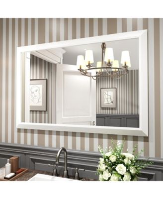 Bathroom Mirror, 48" x 32" Inch Thick Metal Framed Wall Mirrors for Over Sink, Bedroom, Living Room, Entryway, Rectangle Wall-Mounted Mirrors in White(Horizontal/Vertical)
