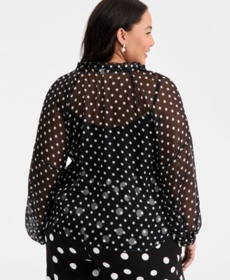 Trendy Plus Size Polka-Dot Crinkle-Chiffon Blouse, Macy's Exclusive