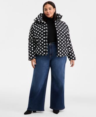 Trendy Plus Size Polka-Dot Puffer Jacket, Macy's Exclusive