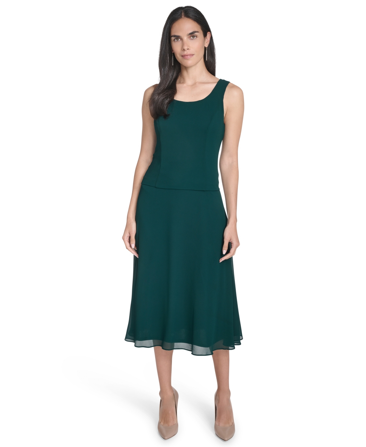 Jessica Howard Petite Lace Jacket & Chiffon Midi Dress Set In Green