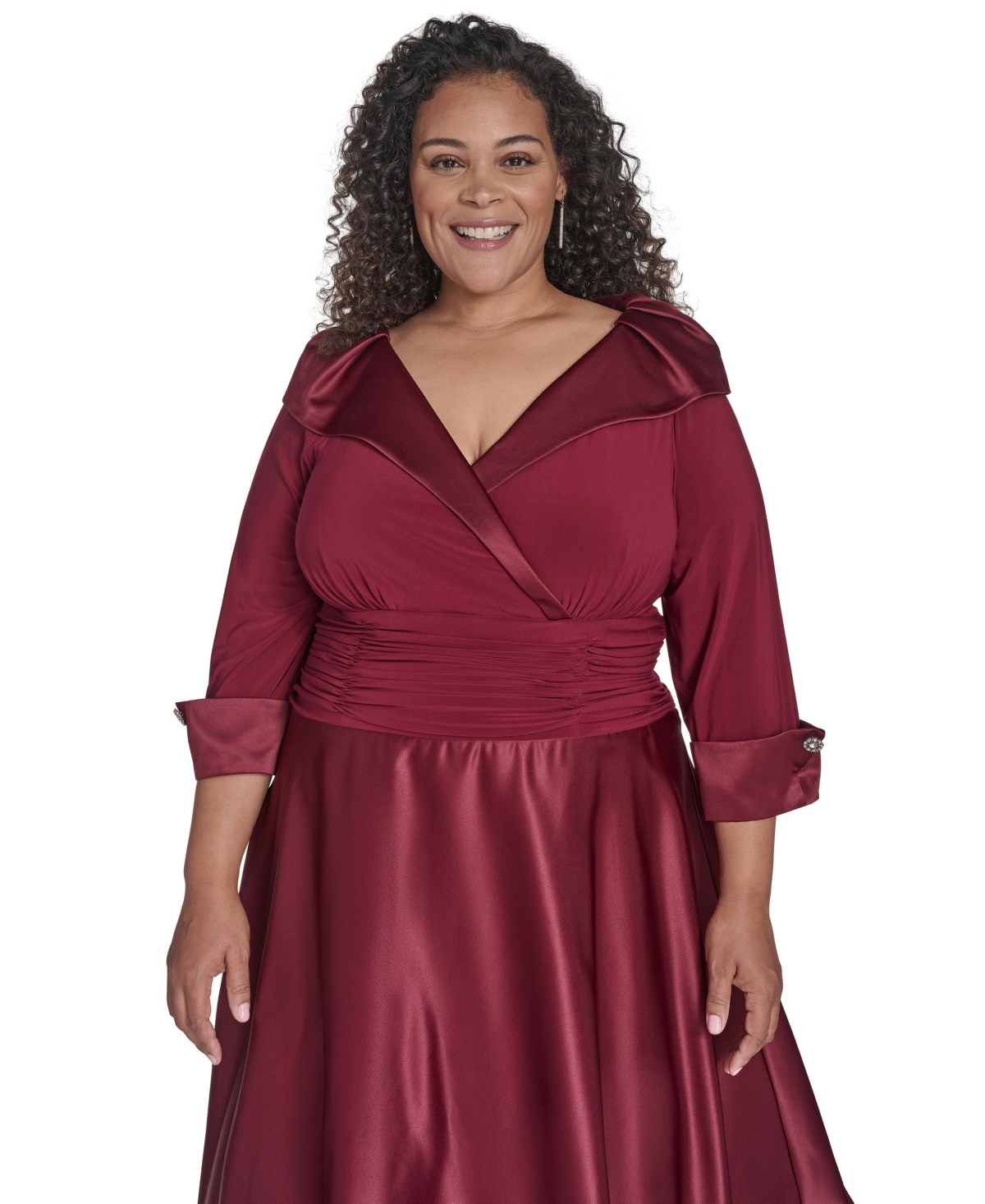 Jessica Howard Plus Size Rhinestone Cuff Sleeve Midi Dress In Burgundy