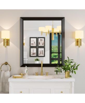 Bathroom Mirror, 36" x 32" Inch Thick Metal Framed Wall Mirrors for Over Sink, Bedroom, Living Room, Entryway, Rectangle Wall-Mounted Mirrors in Black(Horizontal/Vertical)