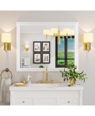 Bathroom Mirror, 40" x 32" Inch Thick Metal Framed Wall Mirrors for Over Sink, Bedroom, Living Room, Entryway, Rectangle Wall-Mounted Mirrors in White(Horizontal/Vertical