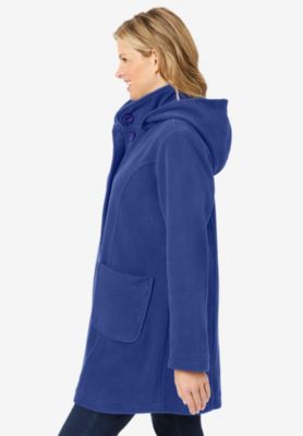 Plus Size Hooded A-Line Fleece Coat