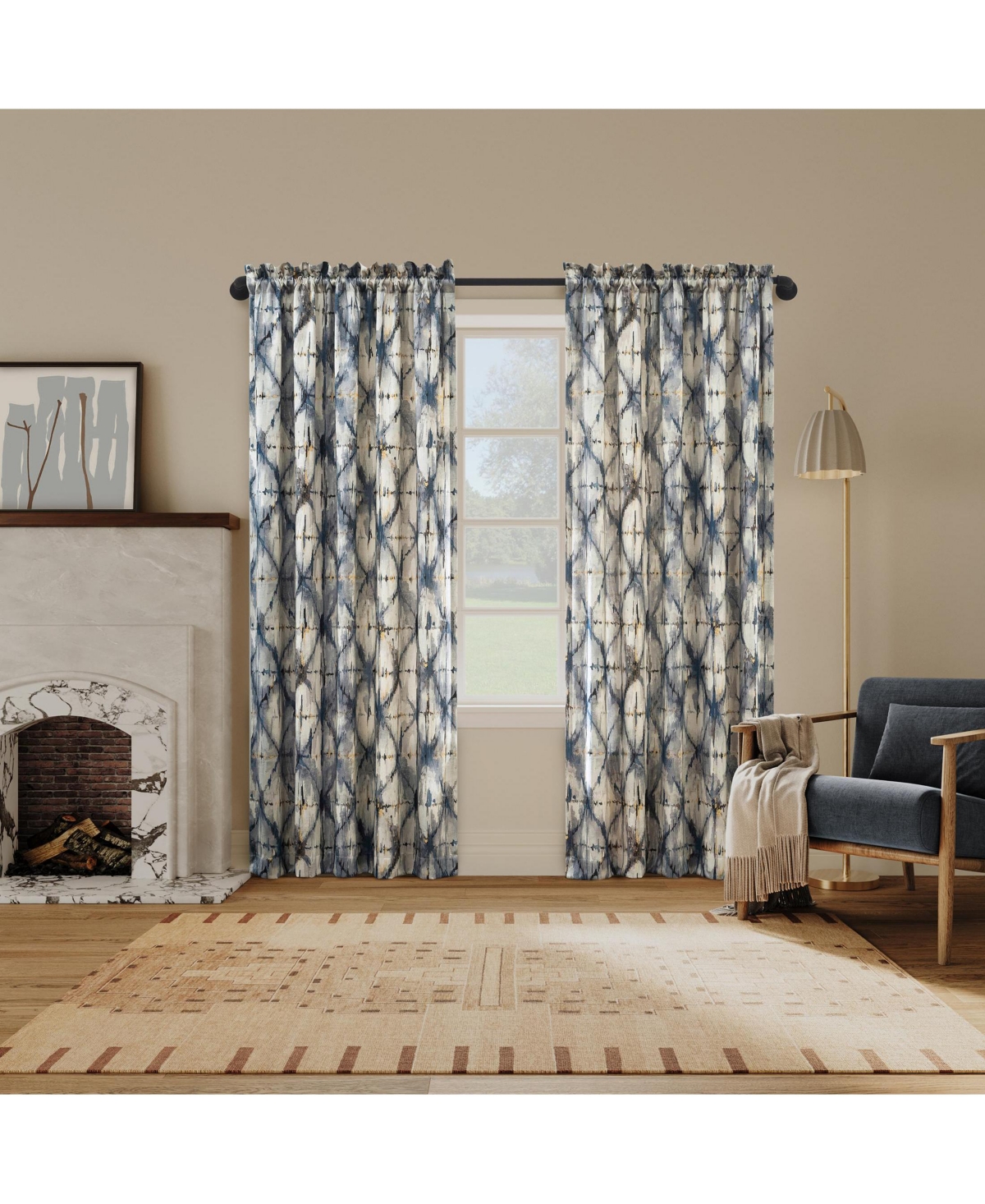 No. 918 Keenan Geometric Watercolor Room Darkening Rod Pocket Curtain Panel