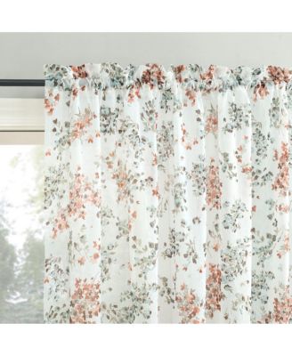 Alethea Floral Print Crushed Voile Sheer Rod Pocket Curtain Panel