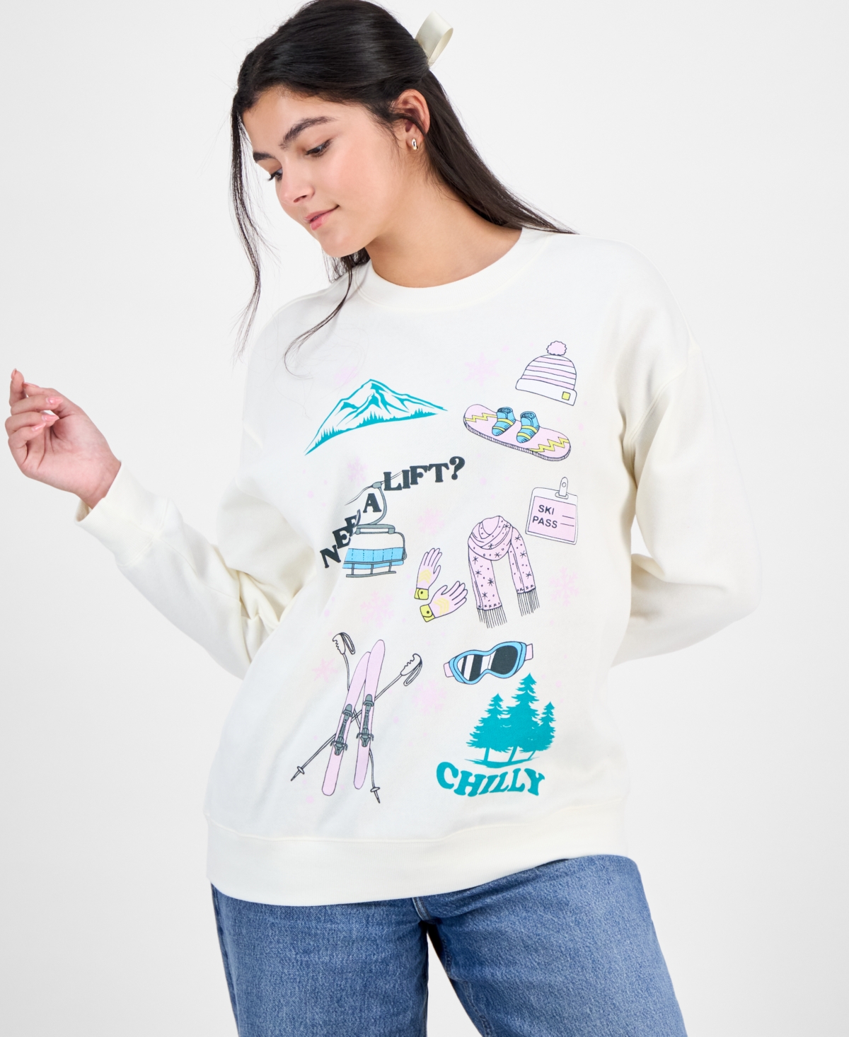 Rebellious One Juniors' Ski Graphic Print Sweathirt In Animal Print
