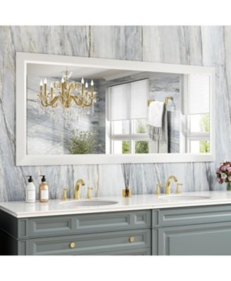 Bathroom Mirror, 60" x 28" Inch Thick Metal Framed Wall Mirrors for Over Sink, Bedroom, Living Room, Entryway, Rectangle Wall-Mounted Mirrors in White(Horizontal/Vertical)