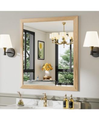 Bathroom Mirror, 36" x 32" Inch Thick Metal Framed Wall Mirrors for Over Sink, Bedroom, Living Room, Entryway, Rectangle Wall-Mounted Mirrors in Light/Pastel Yellow(Horizontal/Vertical)
