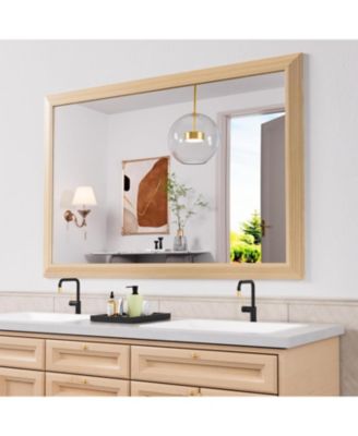 Bathroom Mirror, 48" x 32" Inch Thick Metal Framed Wall Mirrors for Over Sink, Bedroom, Living Room, Entryway, Rectangle Wall-Mounted Mirrors in Light/Pastel Yellow(Horizontal/Vertical)