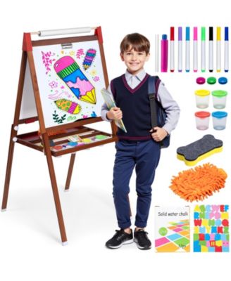 26" Wide 3 in 1 Kids Easel Height Adjustable Art Easel with Chalkboard, Whiteboard & Paper Roll