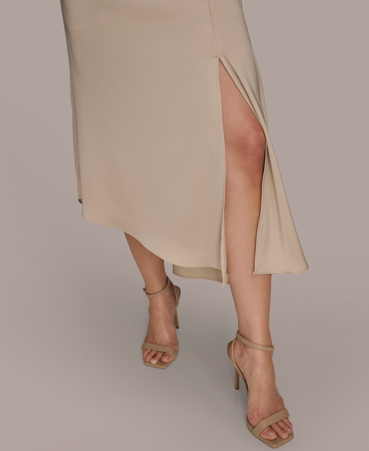 Donna Karan New York Satin Cowl Neck Midi Dress In Brown