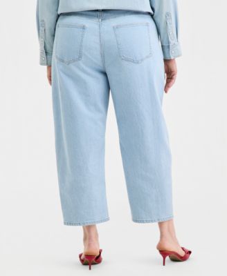 Trendy Plus Size Embellished Cropped Barrel-Leg Jeans, Macy's Exclusive