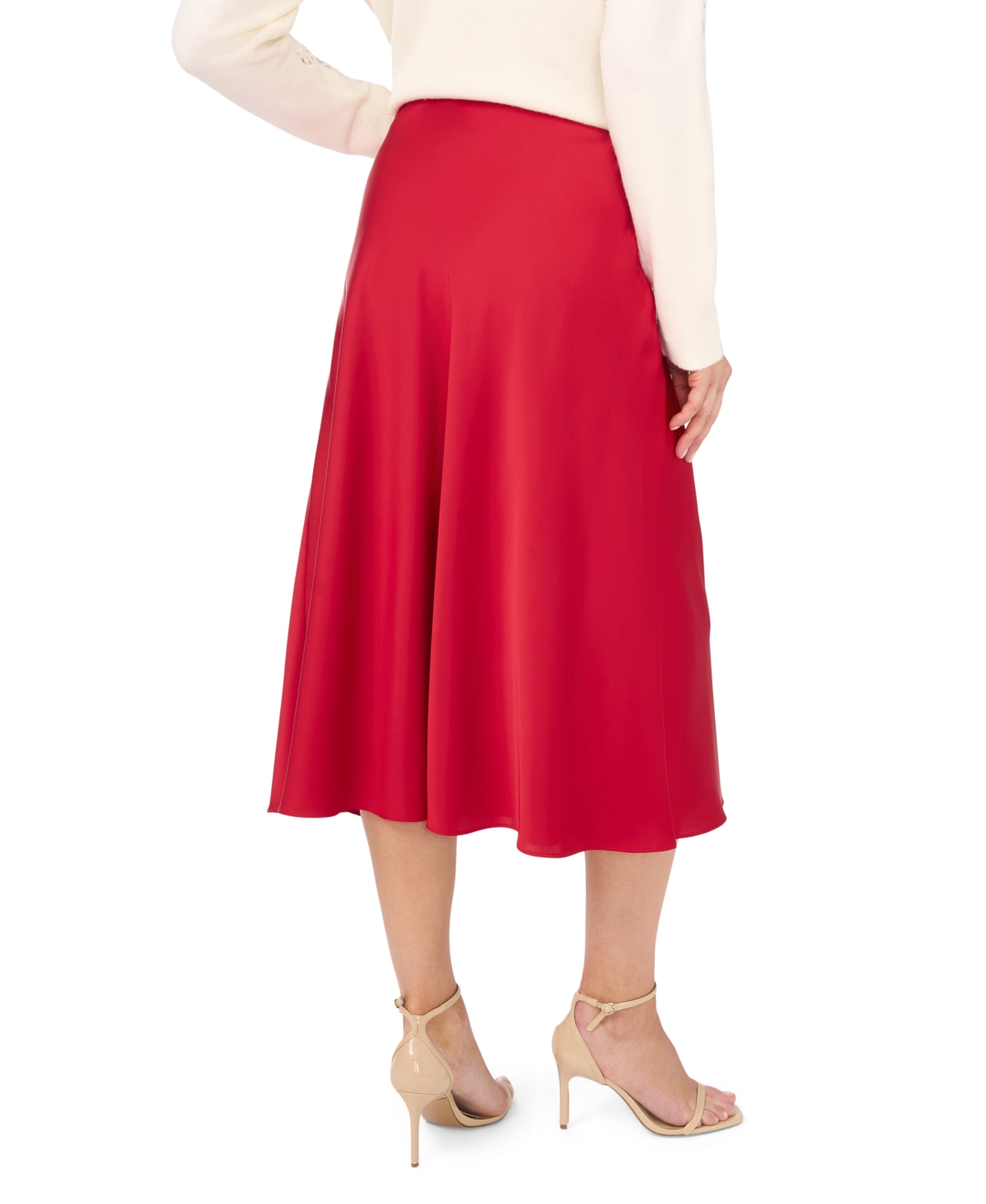 CeCe Women's A-line Side-Zip Satin Midi Skirt