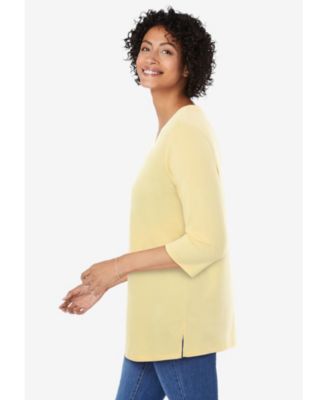 Plus Size Perfect Three-Quarter Sleeve V-Neck Tunic