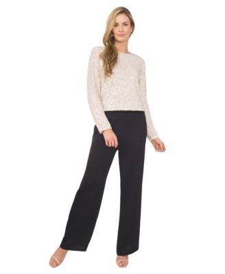 Women's Long Sleeve Crew Neck Sequin Blouse