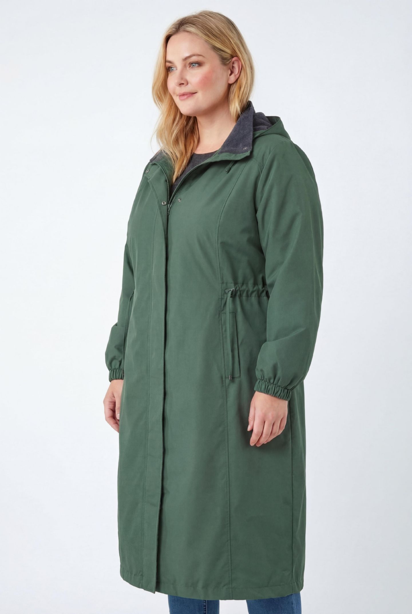 Женская куртка Woman Within Plus Size Long Hooded Taslon, цвет: Сосновый — фото 3