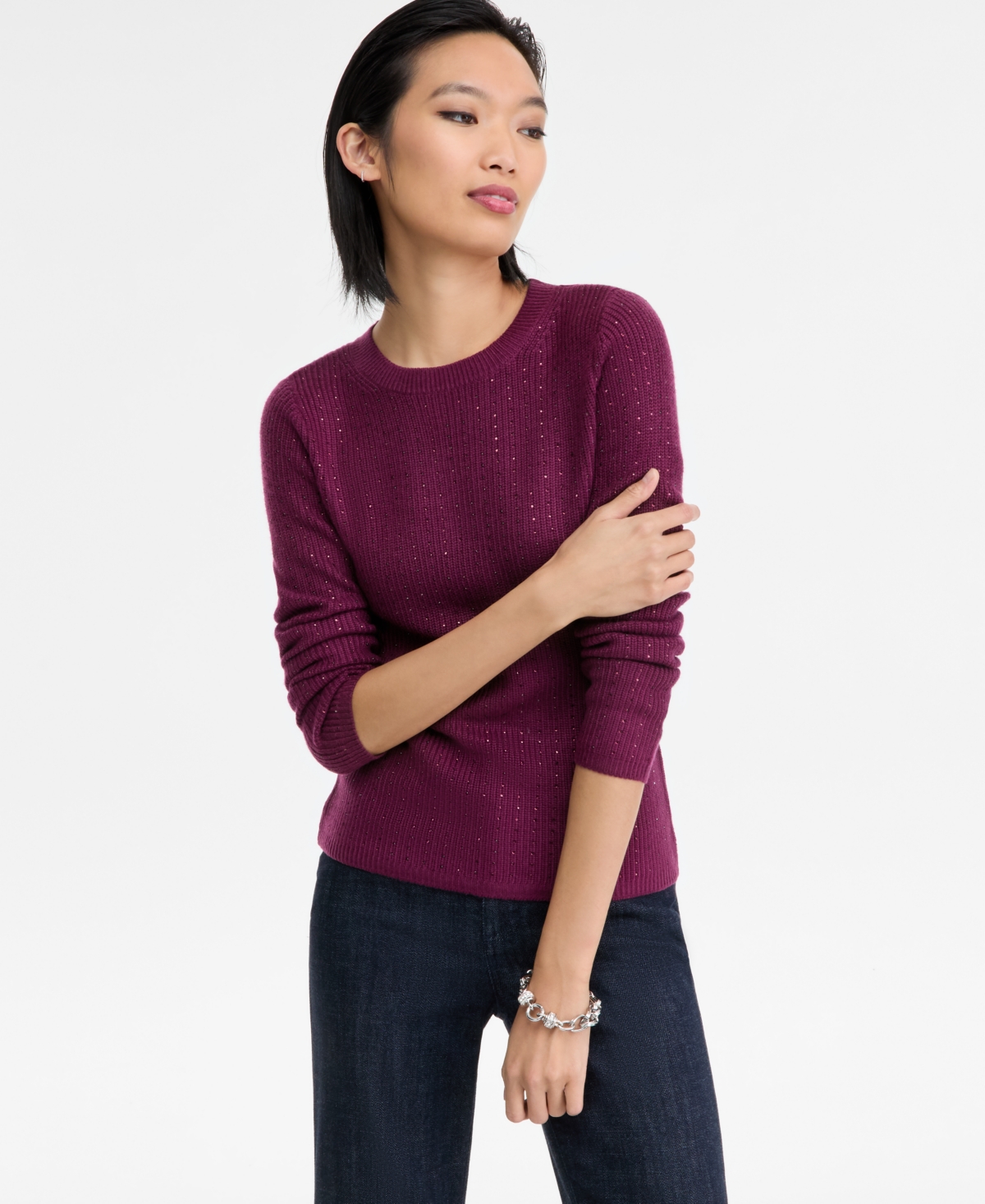 I.n.c. International Concepts Women's Rhinestone Rib Sweater, Macy's Exclusive