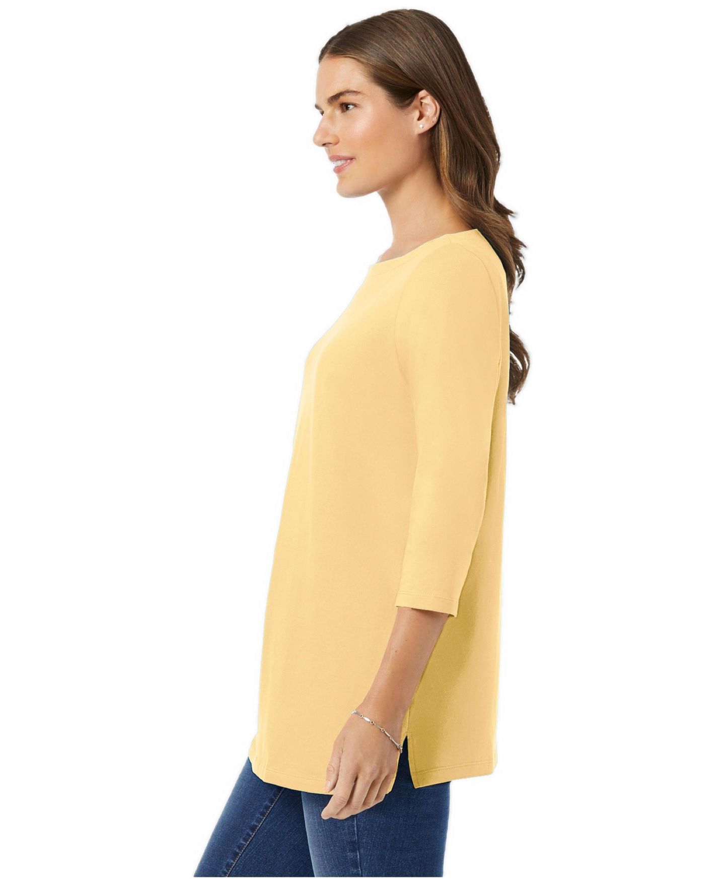 Женская футболка Woman Within Within Perfect Three-Quarter Sleeve Boatneck, цвет: Banana — фото 3