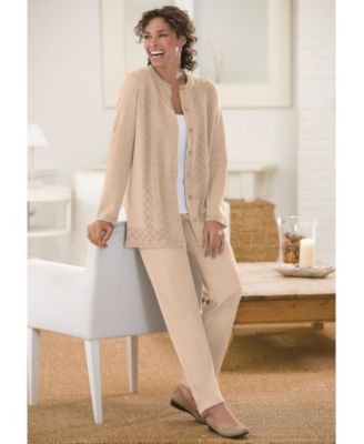 Plus Size Long-Sleeve Pointelle Cardigan