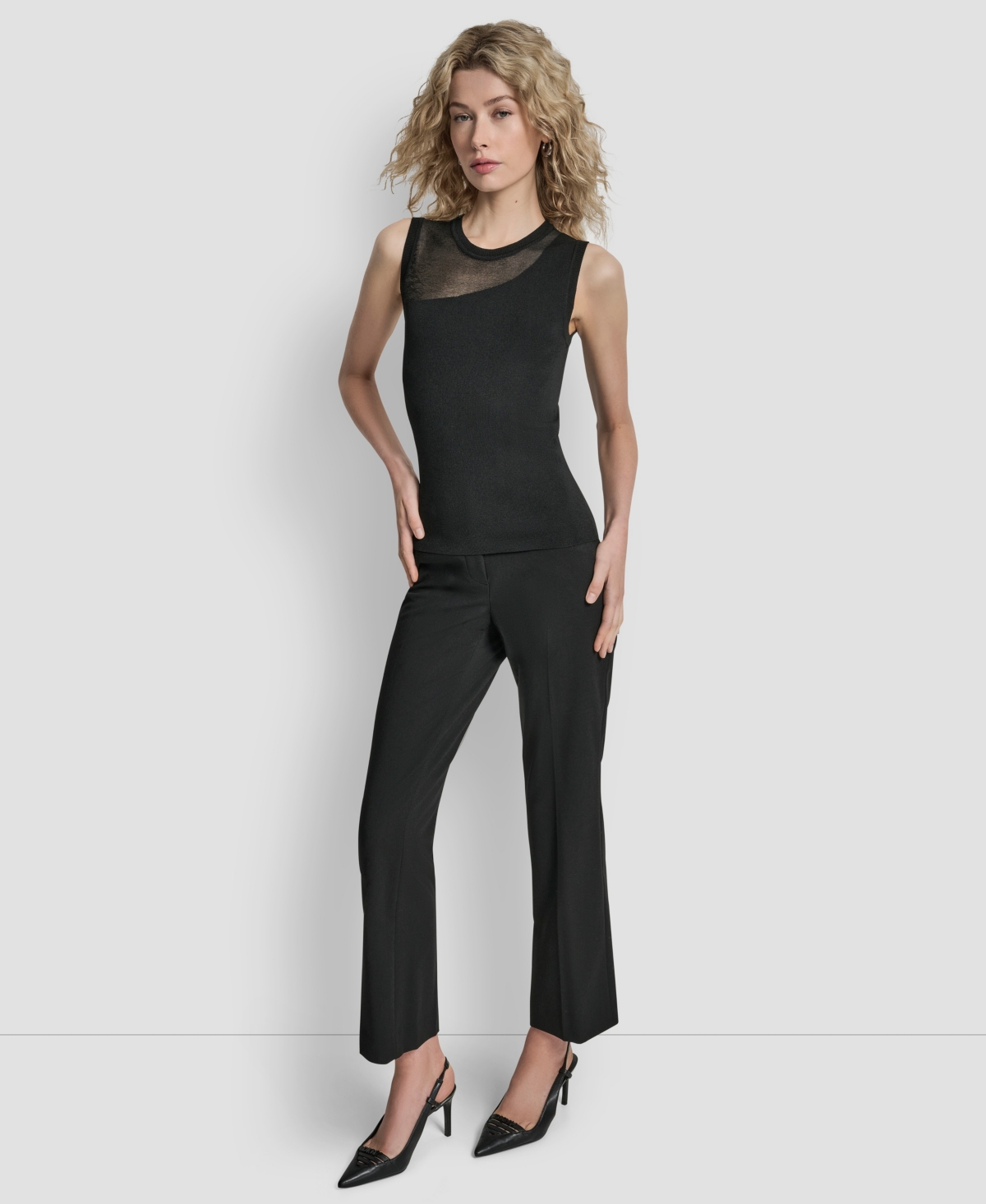 Dkny Women's Asymmetric Sheer Panel Sleeveless Sweater