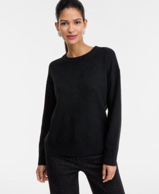 Women's Ribbed-Trim Crewneck Pullover Sweater, Macy's Exclusive