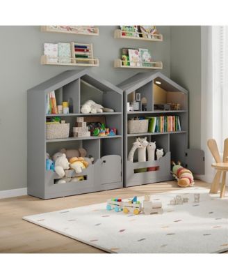 Kids Bookshelf and Toy Storage, Wooden Kids Bookcase with Motion Sensor Light, Dollhouse Bookcase for Playroom Bedroom Nursery Classroom