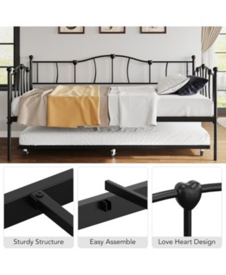 Metal Daybed with Trundle Bed, Twin Size Day Bed with Premium Metal Frame and Steel Slat Support, Daybed and Roll Out Trundle,Black