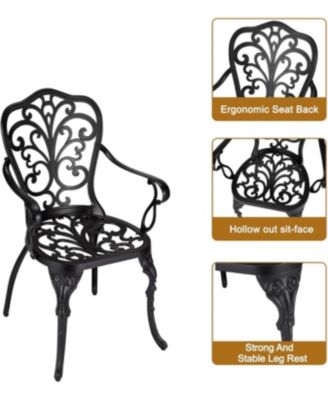 Patio Bistro Sets 3 Piece Outdoor Cast Aluminum Patio Bistro Set, Patio Table and Chairs Set of 2 with Umbrella Hole for Yard, Garden, Balcony, Poolside, Black