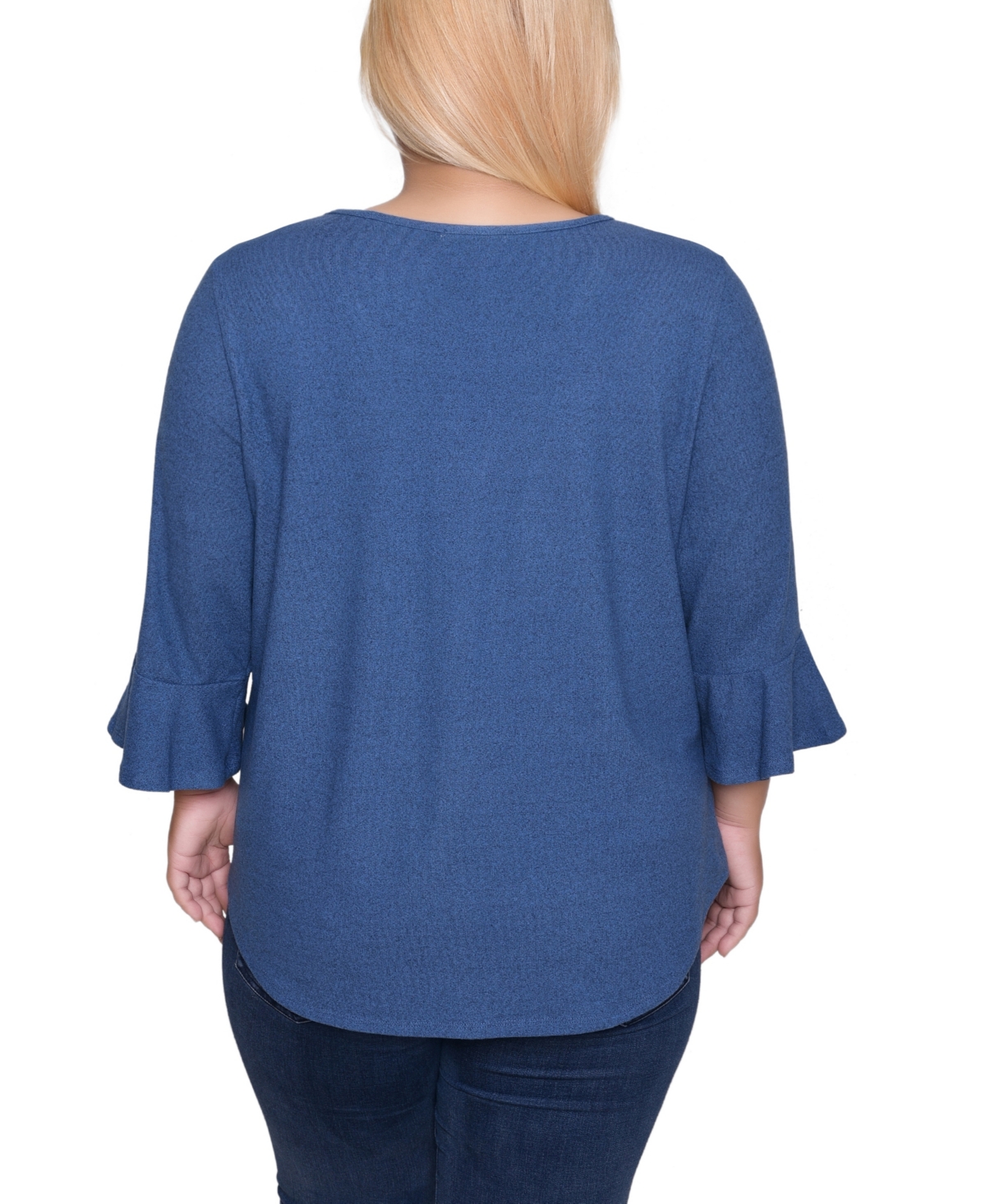 Ny Collection Plus Size 3/4 Bell Sleeve Top In Blue