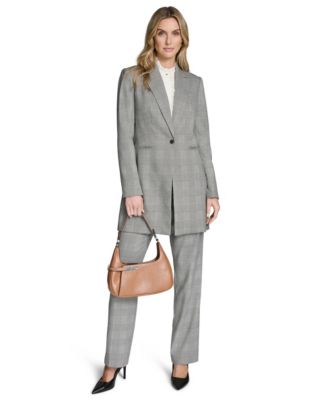 Women's Houndstooth One-Button Long Jacket