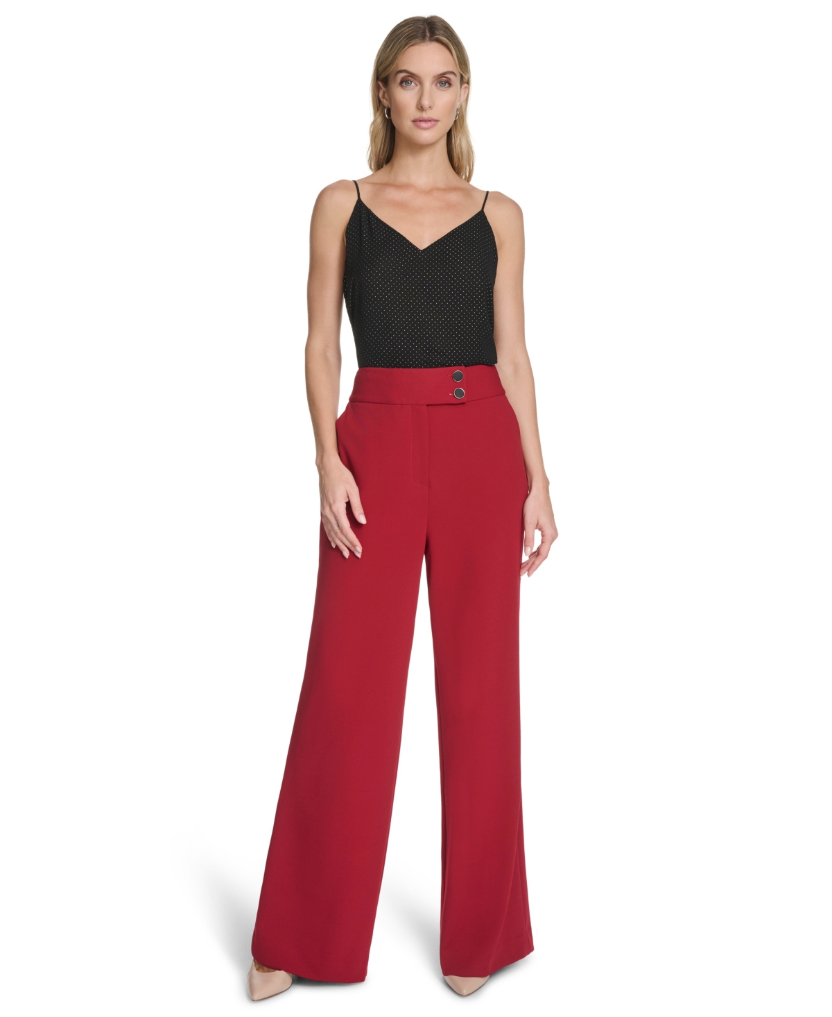 Calvin Klein Women's Mid-rise Wide-leg Pants In Red