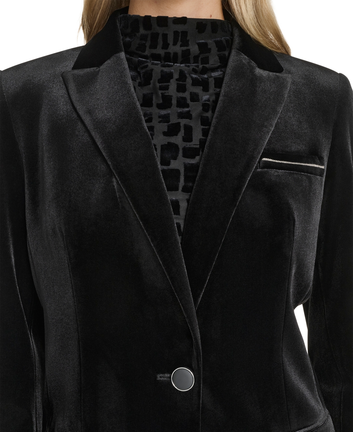 Calvin Klein Women's Long Sleeve One-button Velvet Jacket In Black