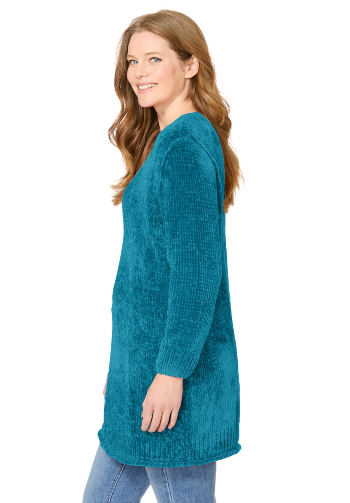 Woman Within Plus Crewneck Chenille Sweater