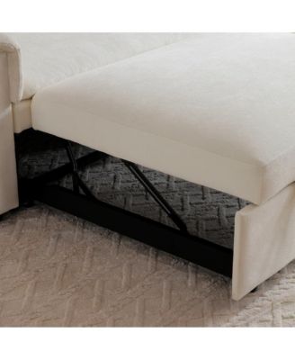 55" Velvet Loveseat Sofa Bed with USB Ports, Adjustable Backrest and Pull-Out Sleeper with Storage Pockets and Pillows-Maison Boucle