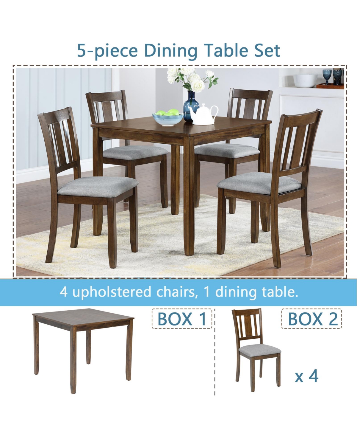 Casainc 5 Piece Wooden Dining Table Set with 4 Chairs for Kitchen or Dining Room
