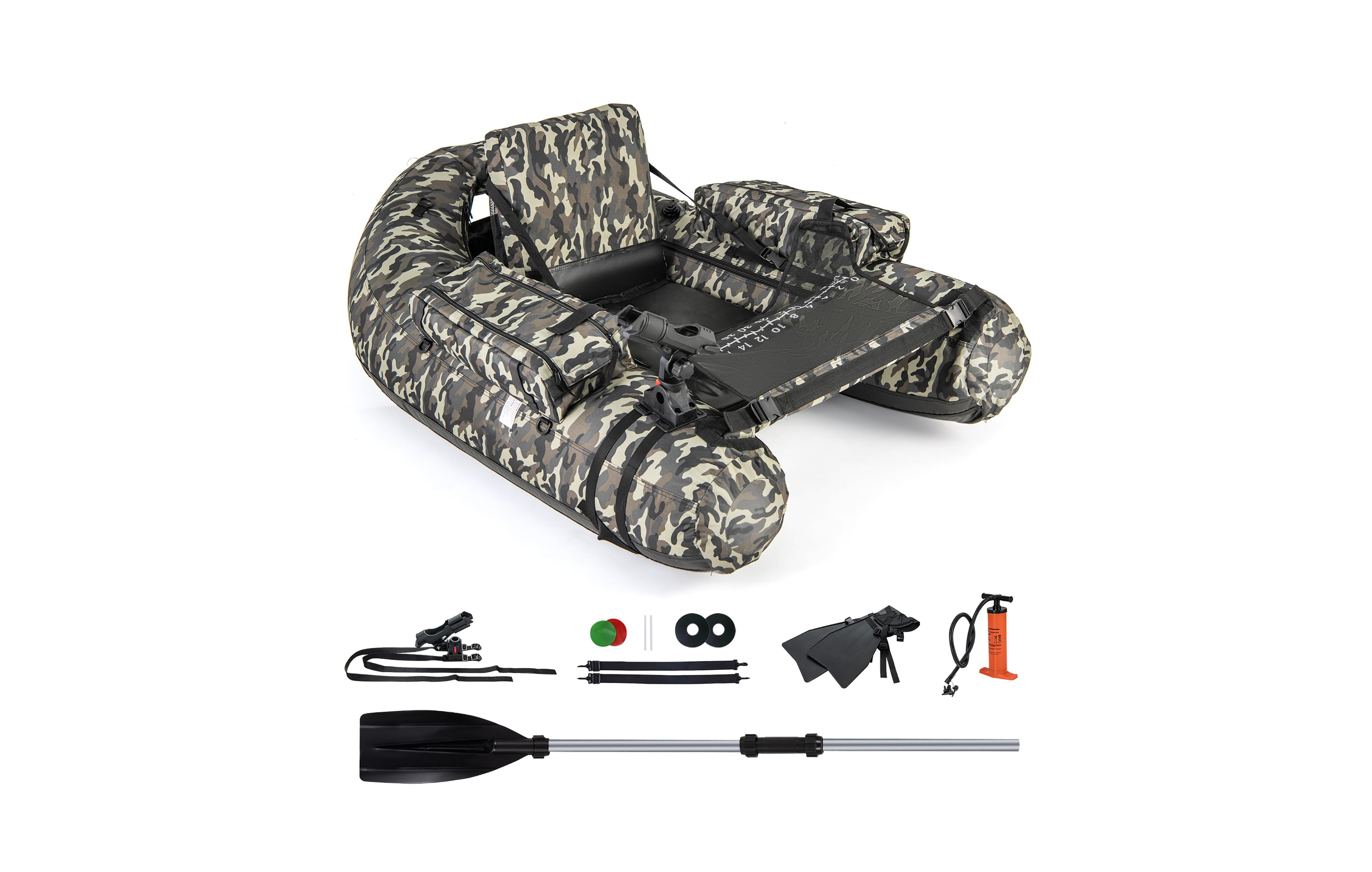 Gymax Inflatable Float Tube w/ Fish Ruler Rod Holder Storage Pockets Flippers Paddle