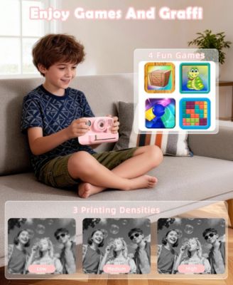 Kids Instant Print Camera 48MP with 16X Zoom, 1080P HD Video, Bluetooth, Dual Lens, 32GB Card & 4 Print Rolls