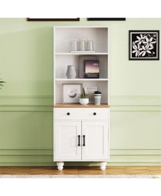 Farmhouse Storage Cabinet with Adjustable Shelves and Drawer for Kitchen or Living Room