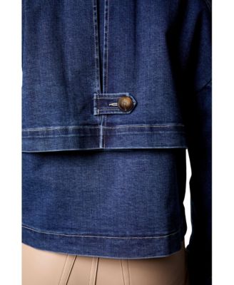 Women's Cropped Denim Double-Breasted Trench Jacket