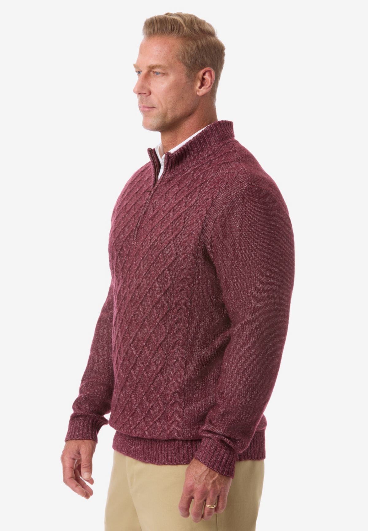 KingSize Big & Tall Soft Cable Knit 1/4 Zip Sweater