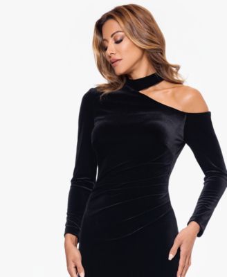 Women's Velvet Cold Shoulder Long Sleeve Gown